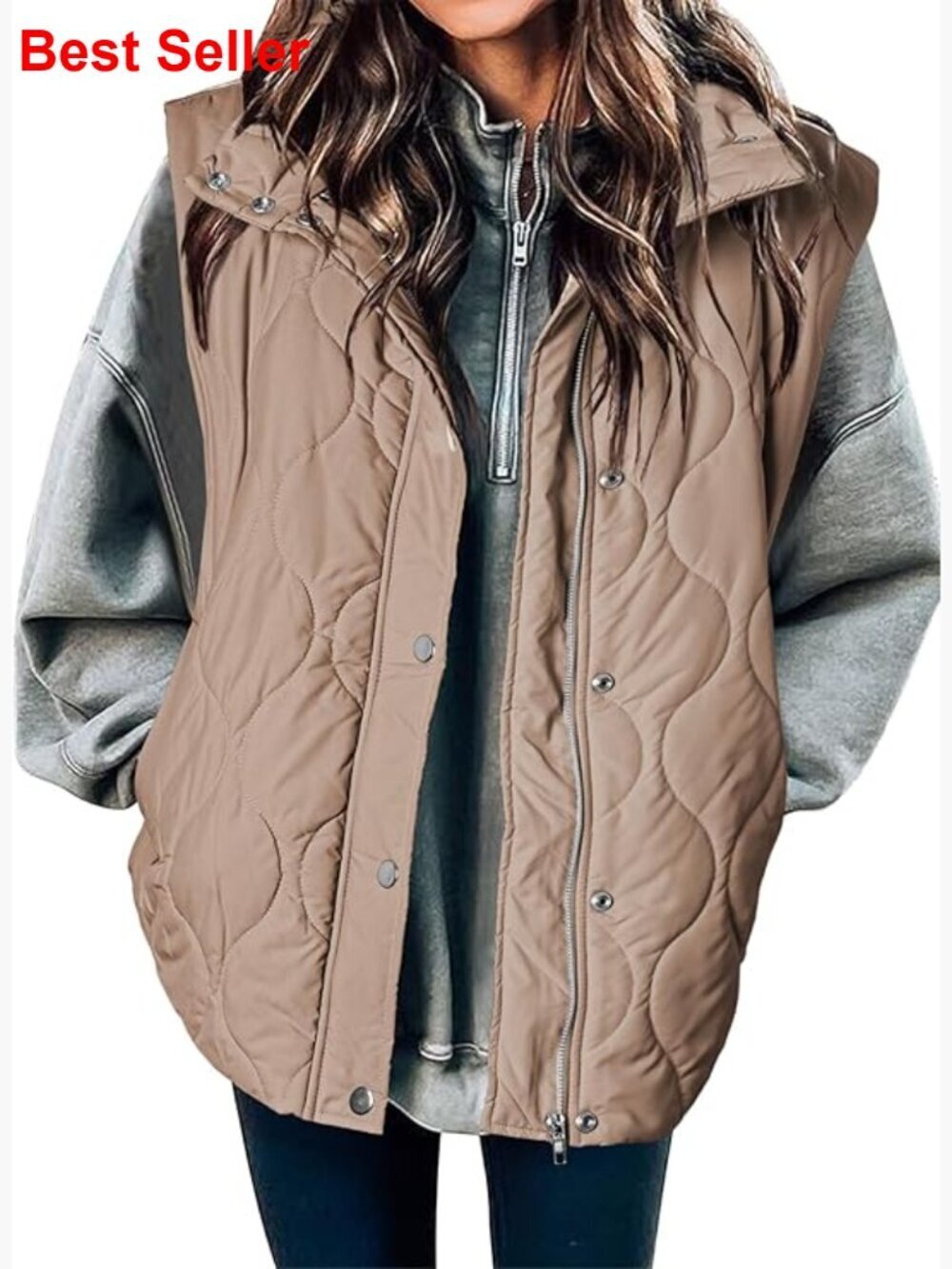 Lightweight Quilted Puffer Vest with Button Zip Up and Stand Collar